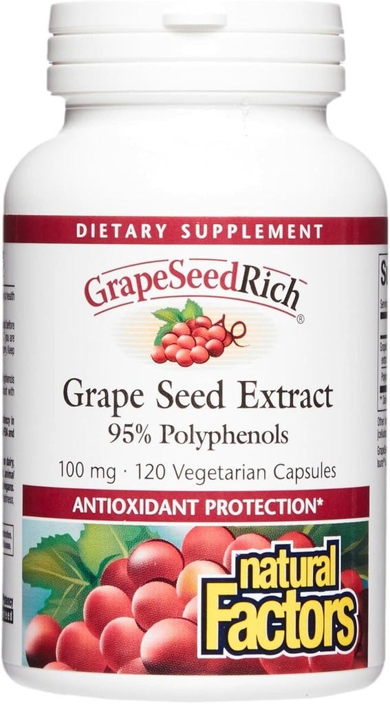 Factores naturales, GrapeSeedRich Grape Seed Extract, Antioxidant Support for Healthy Inflammatory Response, 120 Capsules