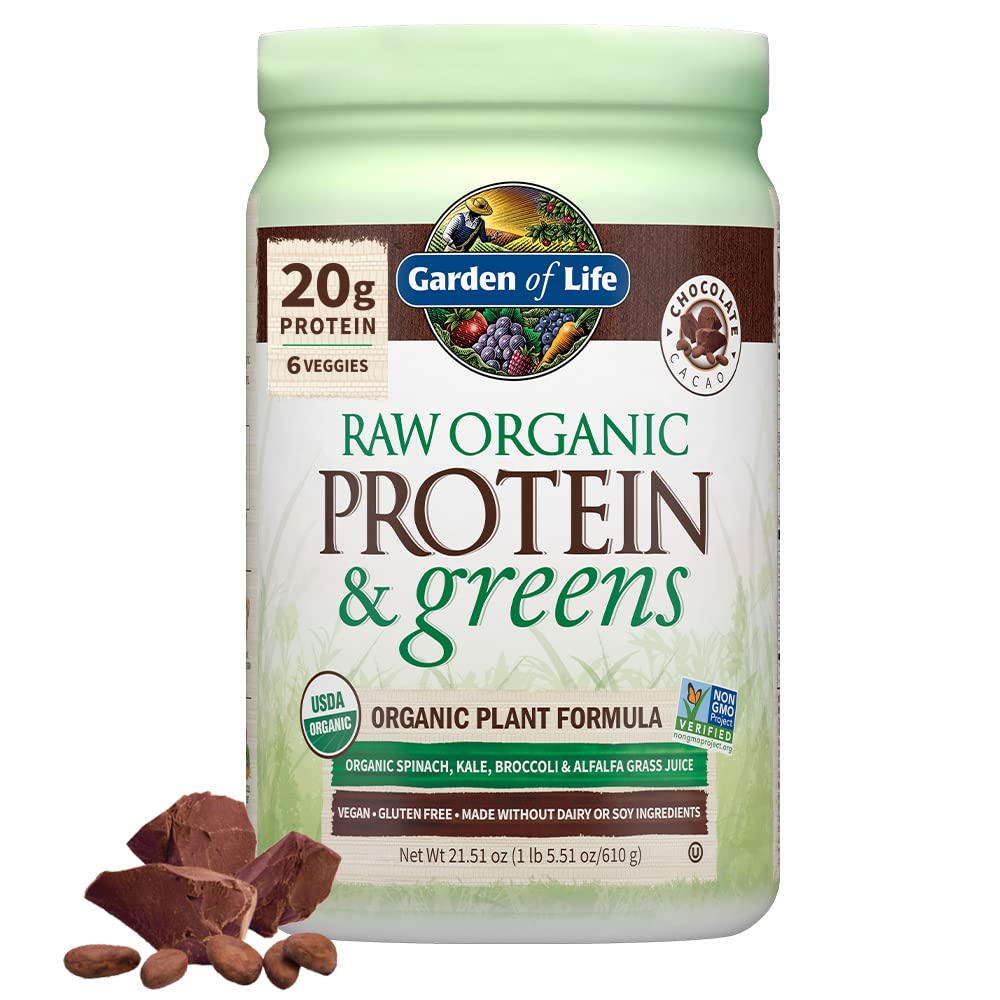 Jardín de Vida Proteína orgánica cruda &amp; Verdes, Cacao de Chocolate, 1 lb 5,51 oz (610 g)