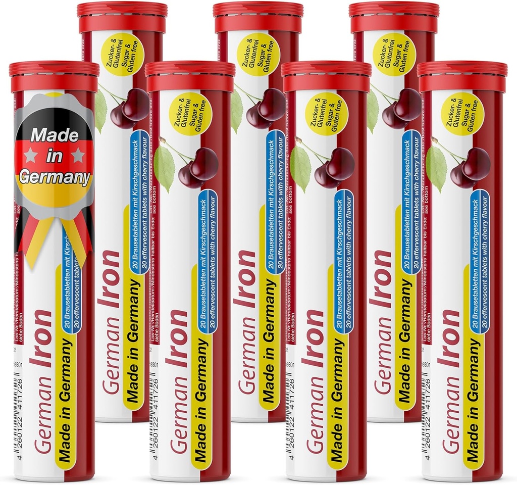 T CUMPL German Iron 14 mg - 140 Vegan Drink Effervescent Tablets - Cherry Flavor - Made in Germany