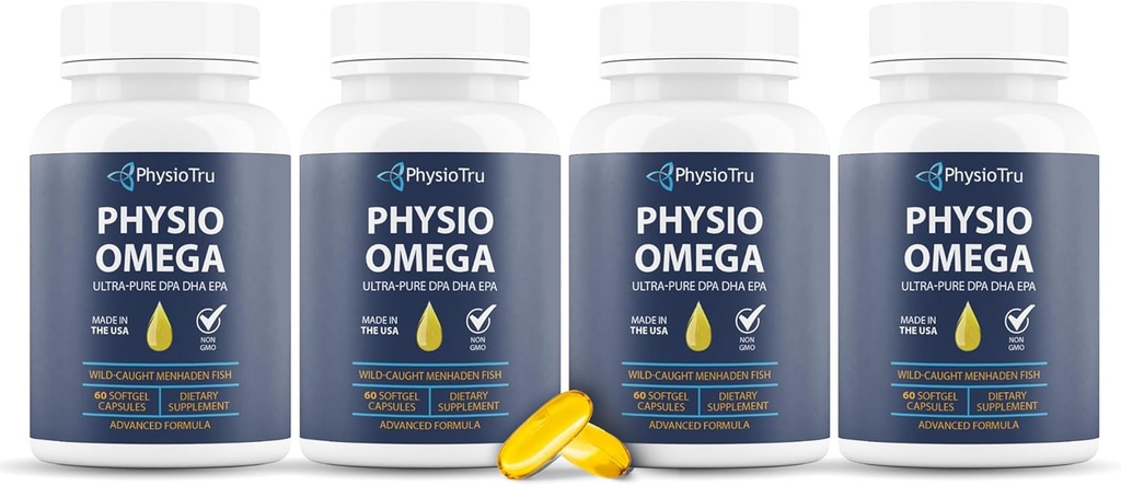Physio Omega 2400mg Fish Oil con Omega 3 Fatty Acid Suplemento - Heart & Brain Health Supplements for Adults - Non-GMO, Burpless, Light Citrus Flavor, Fuente sostenible - 240 Softgels
