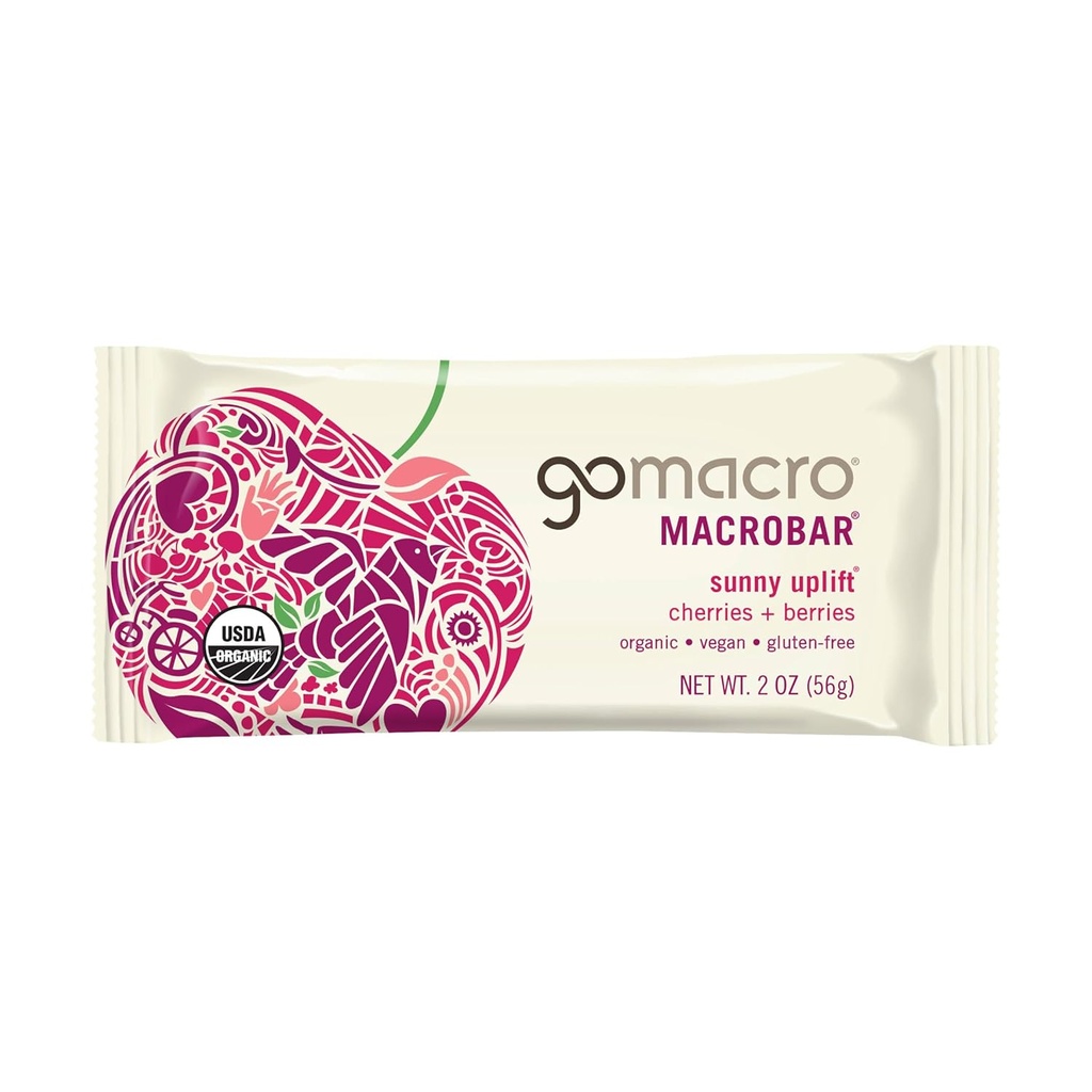Gomacro, Bar Sunny Uplift Cherries Berries Orgánico, 2 onzas