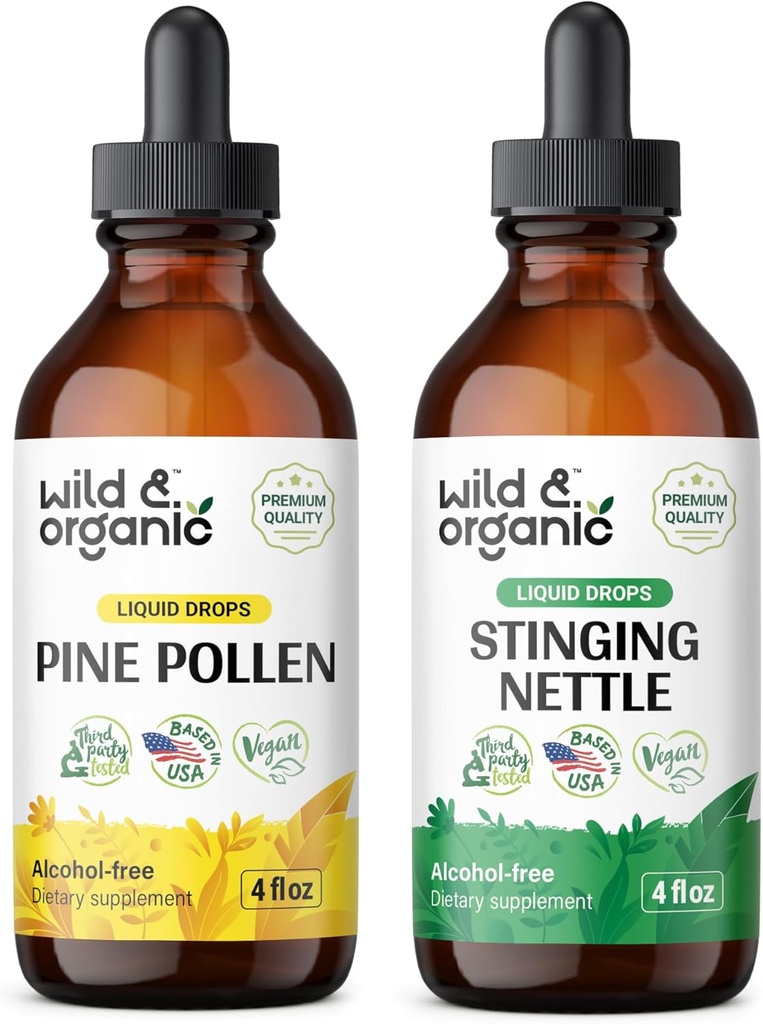 Wild &amp; Organic Pine Pollen Tincture 4 fl oz &amp; Stinging Nettle Root Tincture 4 fl oz