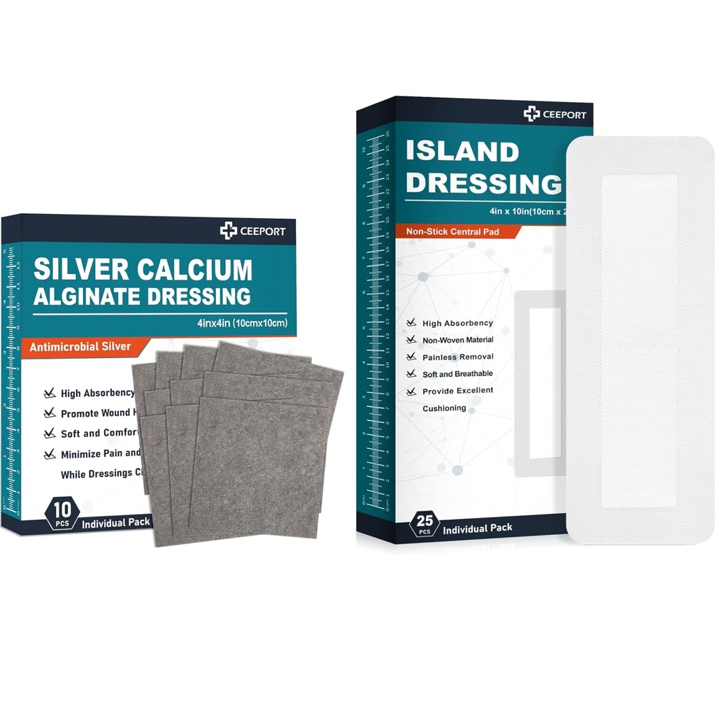 Calcio de plata Alginate Dressing (4''x4''10Pcs) +Island Dressing(4" x 10" 25Pcs)