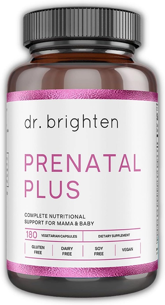 Dr. Brighten Prenatal Plus - Formulación de Mujeres, Vitaminas B Activas, Minerales, Antioxidantes para Madres Embarazadas o Enfermeras, No Gluten, No Soy - 180 cápsulas