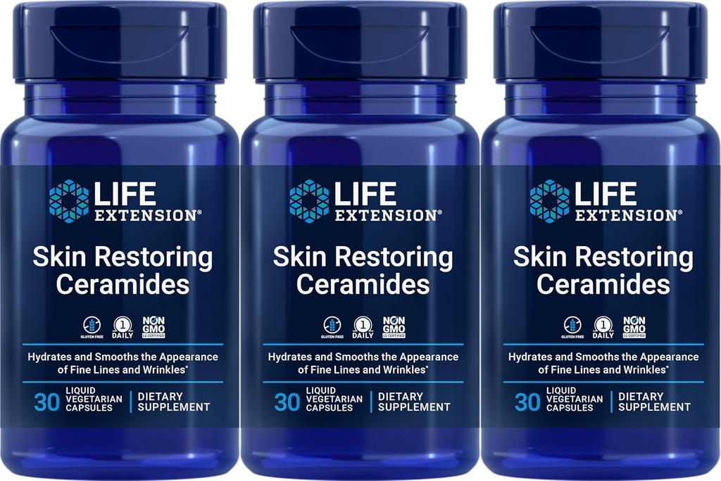 Extensión de la vida Ceramidas de restauración de la piel, 30 cápsulas vegetarianas líquidos (Pack of 3)