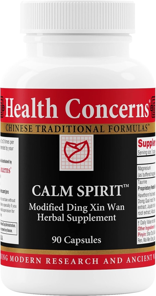 Health Concerns Calm Spirit - Stress Relief Supplement for Men &amp; Women - Herbal Calming Support - Eases Tension & Nervousness - Magnesium, Hawthorn, Chinese Peony & Taurine - 90 Capsules