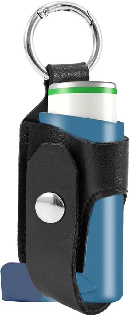 Asma Inhaler Holder Carrying Holder for L-Shaped Inhaler PU Leather Protective Travel Handy Mini Holster for Adults and Kids,Carrying Case with Carabiner Clip (Inhaler Not Included ) (Black)