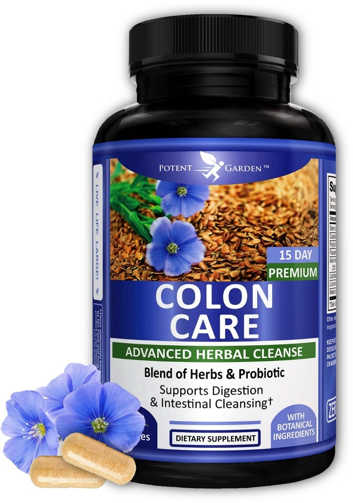 Potent Garden 15 días Quick Colon Cleanse " Detox for Regularity and Healthy Digestion Support with Fiber, Herbs " Probiotics for Gut Health & Energy Support, Easy and Effective 30 Caps