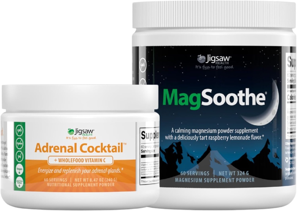 Jigsaw Health Bundle ¦ Adrenal Cocktail, 60 Servings (Jar), y MagSoothe (Raspberry Lemonade), 60 Servings (Jar)