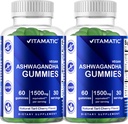 Vitamatic 2 Pack Ashwagandha Gummies 1500 mg Equivalente por Serving (de 30:1 Extracto 50 mg) - 60 Gummies Vegan - 3% Withanolides