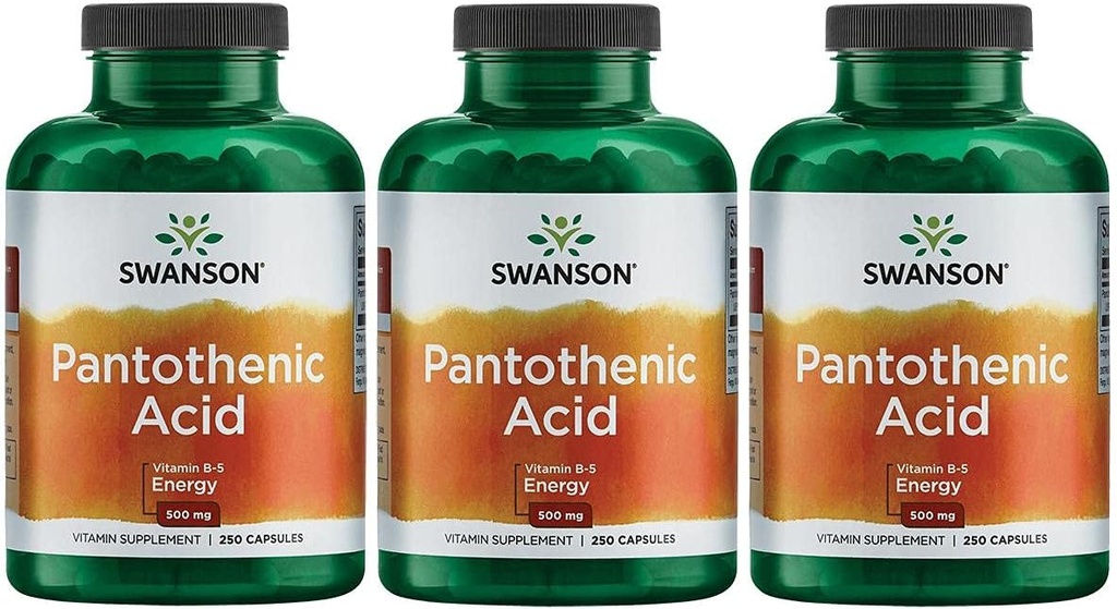 Swanson Pantothenic Acid (Vitamin B-5) Energy Metabolism Nerve Function Support 500 mg 250 cápsulas (3 Pack)