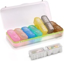 Cajas y organizador de píldoras 2 veces al día, organizador de píldoras 2 veces al día, organizador semanal de píldoras, caja organizadora de píldoras de viaje para vitaminas, aceites de pescado + 2 organizador de píldoras desmontables (White)