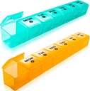 2-Pack Gran organizador semanal de píldoras, 7 casos de píldora del día organizadores una vez al día,Am Pm Pill Container 14 Compartment,Daily Vitamin Pill Box dispensador 1 semana,Medication Aid Organizer Box for Supplement