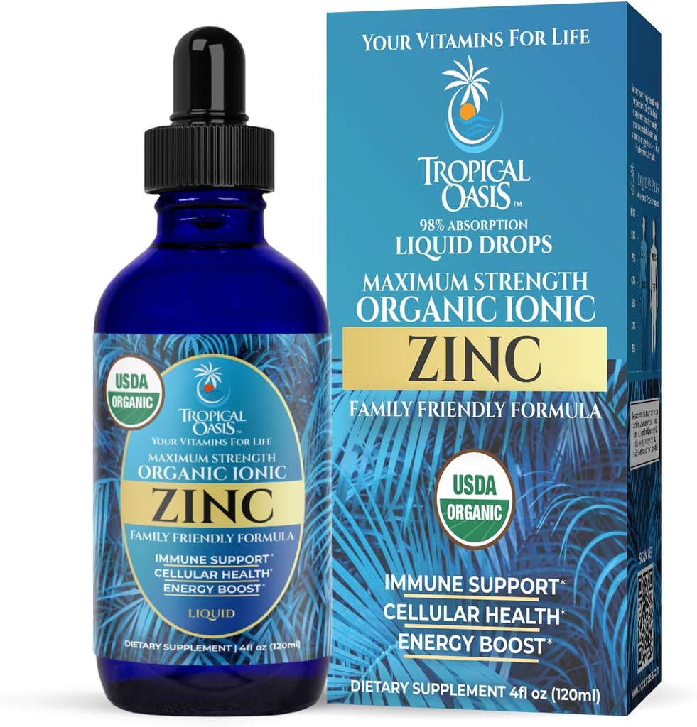 USDA Organic Ionic Zinc Droppers for Men, Women &amp; Kids ← Líquido Zinc Suplemento Trace Mineral Fórmula  Función inmunitaria ← Skin Health ← 98% Absorption  Sugar-Free, Vegan, Non-GMO ← 4 Fl Oz