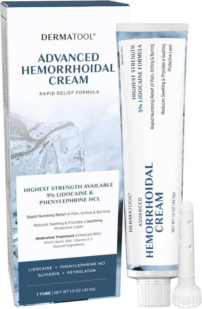 Tratamiento de hemorroides - Crema Hemorrhoid avanzada 5% Lidocaína & Phenylephrine - Tratamiento de riego por hemorroides - Alivio rápido del dolor, hinchazón, sangrado, picazón y quemadura - Fisura " Hemorrhoids
