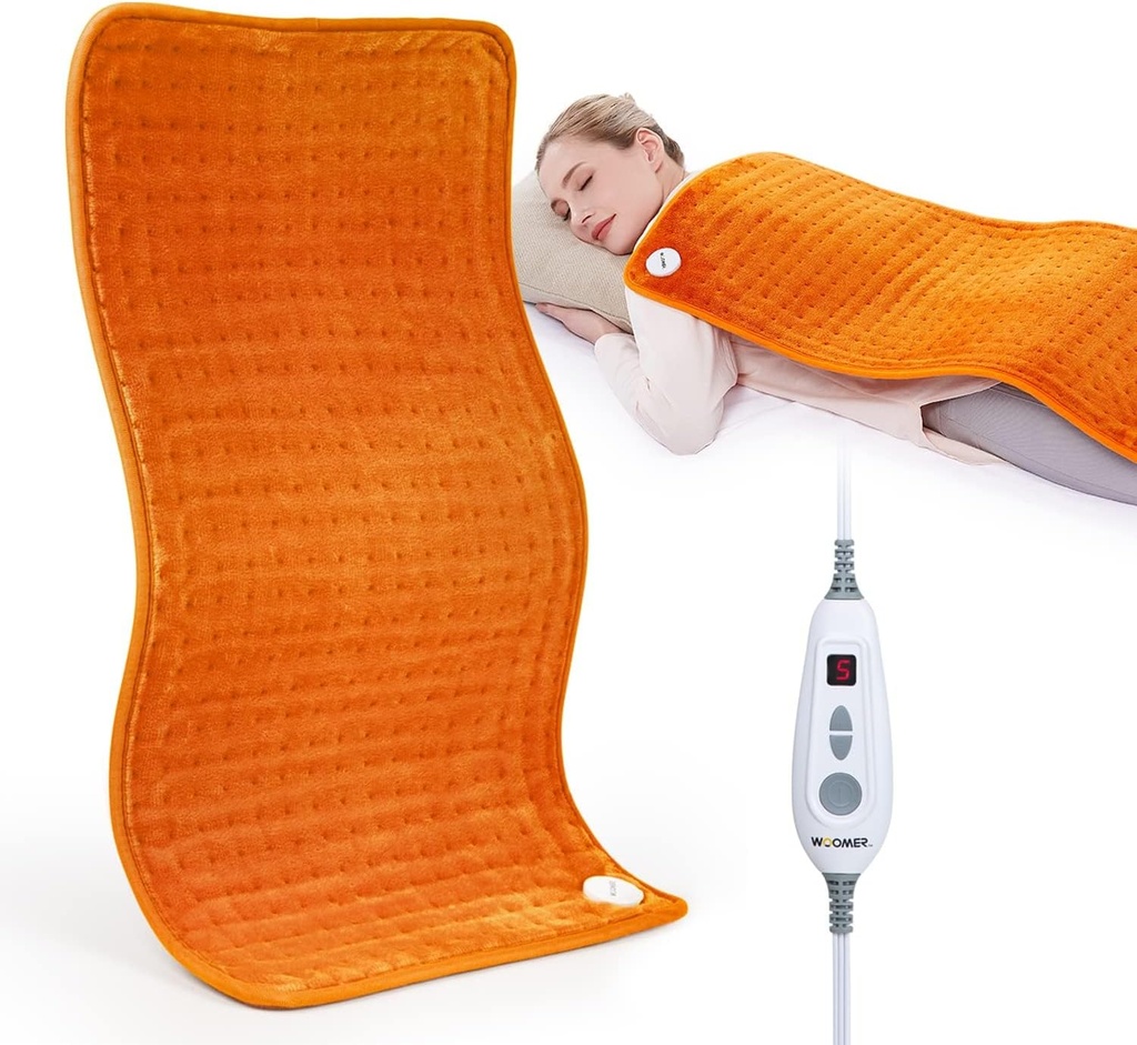 Almohadilla de calefacción extra grande WOOMER, 17"x33" Almohadilla de calefacción XL, Almohadilla de calor con opción multicolor, Terapia de calor húmedo, Cierre de almacenamiento de cables eléctricos