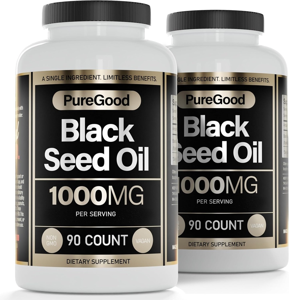 2 Pack - Black Seed Oil Capsules, 500 Mg, Cold Pressed High Potency Digestive Aid, 90 Cuenta 100% No GMO Pure Black Cumin Seed Oil Capsules