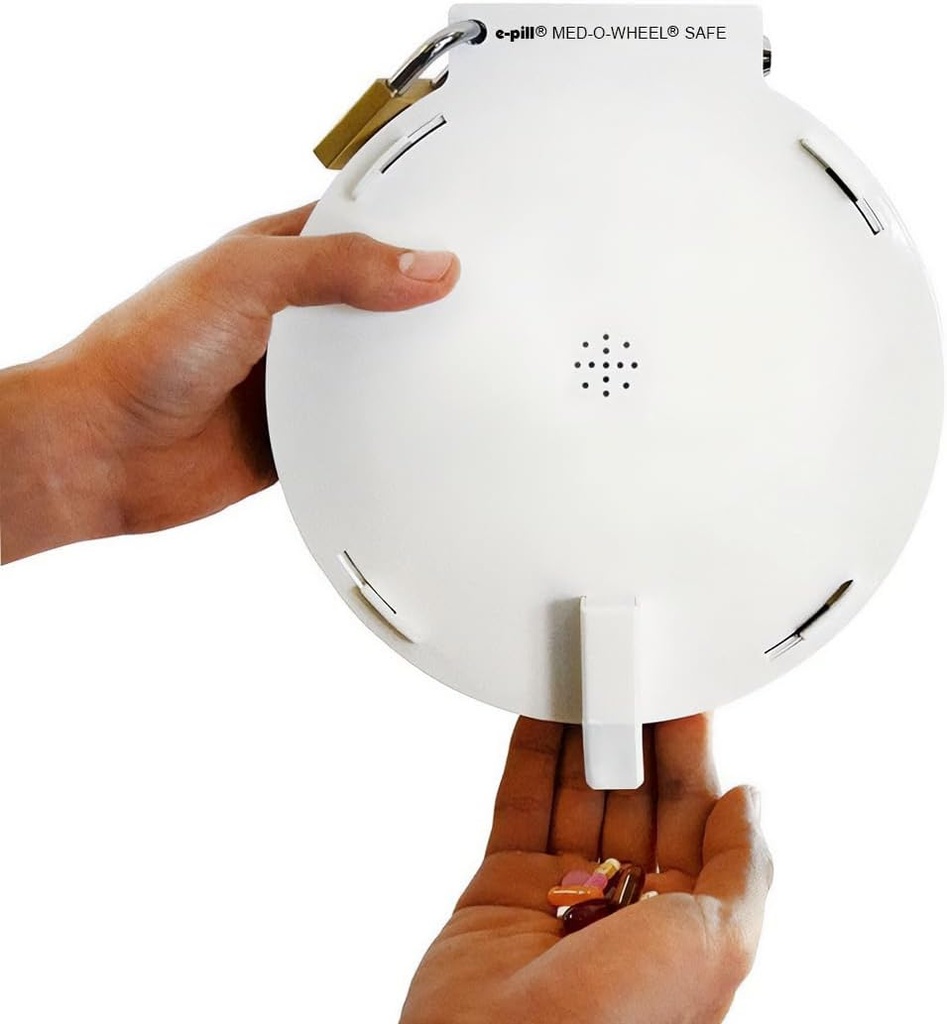 e-Pill Med-O-Wheel Safe - Dispensador automático de alta resistencia Tamper - Caja de metal con 4 cerraduras independientes