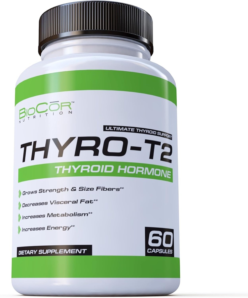 BioCor Nutrición Thyro-T2 Tiroides Hormona Grasa Suplemento - Metabolismo y pérdida de peso (60 cápsulas - 1 mes de suministro)