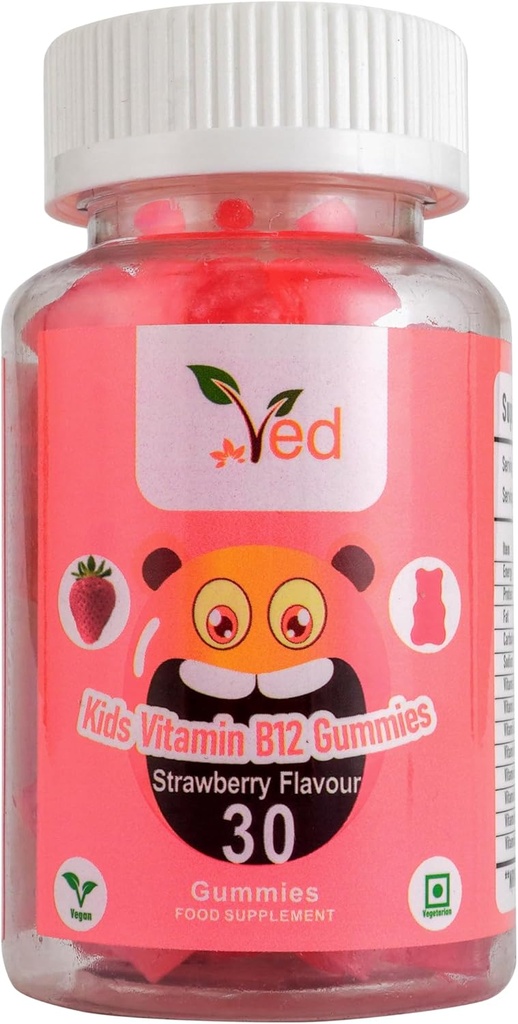 Ved Kids Vitamin B12 Gummies for Vitamin B12 Supplement, Energy & Immune System – Vegan - 15 Days Supply, 30 Chewable Kids Vitamins Gummies.(15 Days Supply)