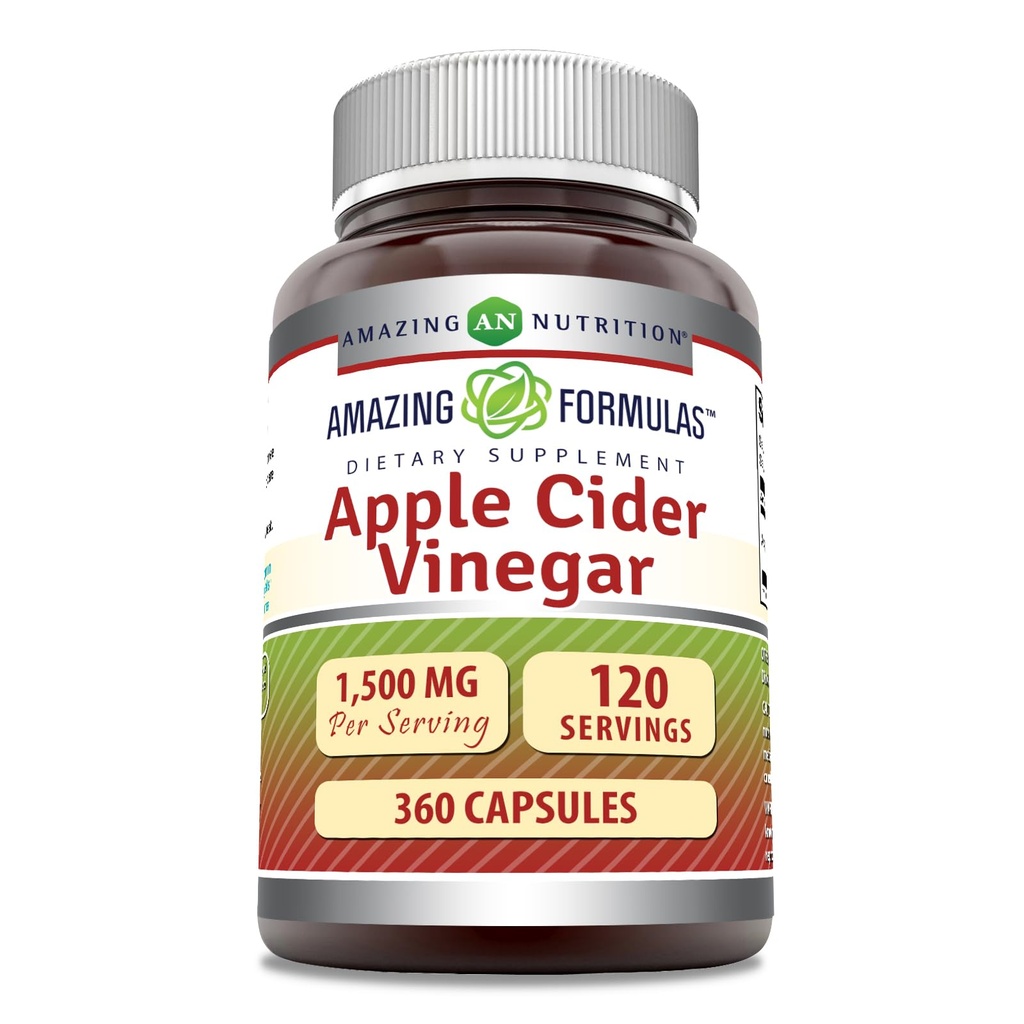 Amazing Formulas Apple Cider Vinegar 1500 mg Por Serving Supplement ← Capsules  durable Non-GMO Silencio Gluten Free ← Made in USA (360 Count)