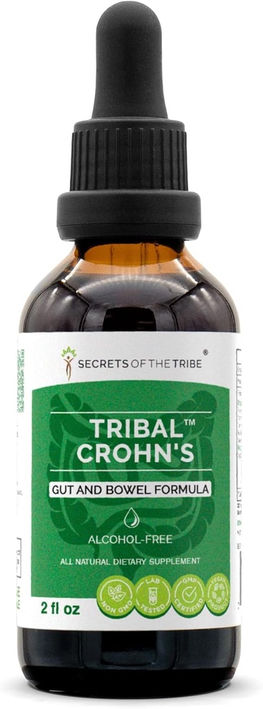 Tribal Crohn's Herbal Extract Alcohol-Free, Tintura, Glycerite Slippery Elm, Parsley, Marshmallow, Turmeric, Frankincense, Green Tea. Gut y Bowel Fórmula 2 oz