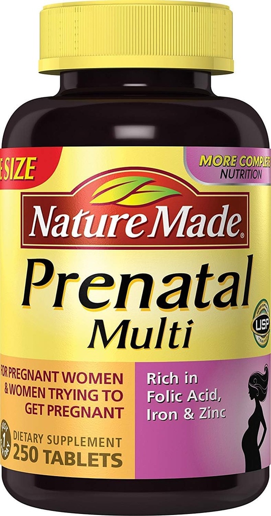 Multi prenatal, 250 tabletas, ácido fólico + 17 vitaminas prenatales " minerales para apoyar el desarrollo del bebé y la madre, vitamina D3, calcio, hierro, yodo, vitamina C y más