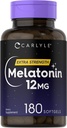 Carlyle Melatonin 12 mg  180 Softgel Capsules  durable Adult Extra Strength Support Suplemento Silencio Non-GMO, Gluten Free