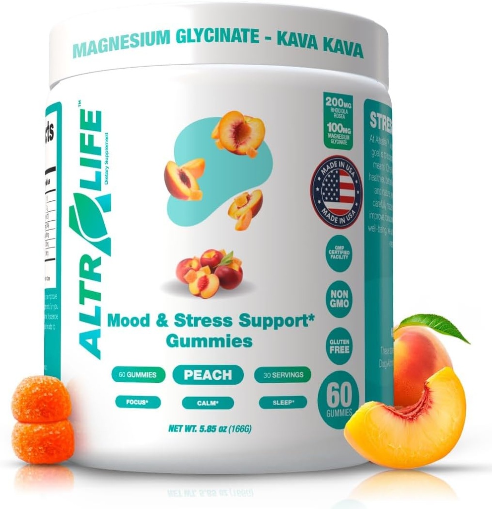 Kava Kava Gummies - Stress Relief Supplement with Magnesium Glycinate, Rhodiola Rosea, Holy Basil - 30 Servings for Calm Mood, Focus &amp; Sleep Support - Cortisol Supplements for Women and Men