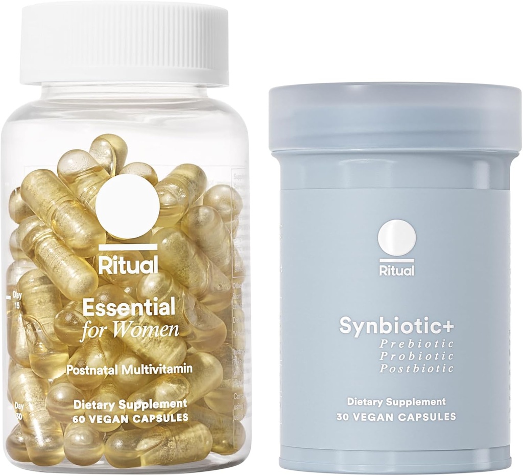 Suplementos multivitamínicos posnatales y de Gut Duo con vitaminas postnatales y sinbióticos+: 3 en-1 Probiótico, Prebiótico, Postbiótico, Apoyo a la lactancia y Gut Health, 30 Day Supply