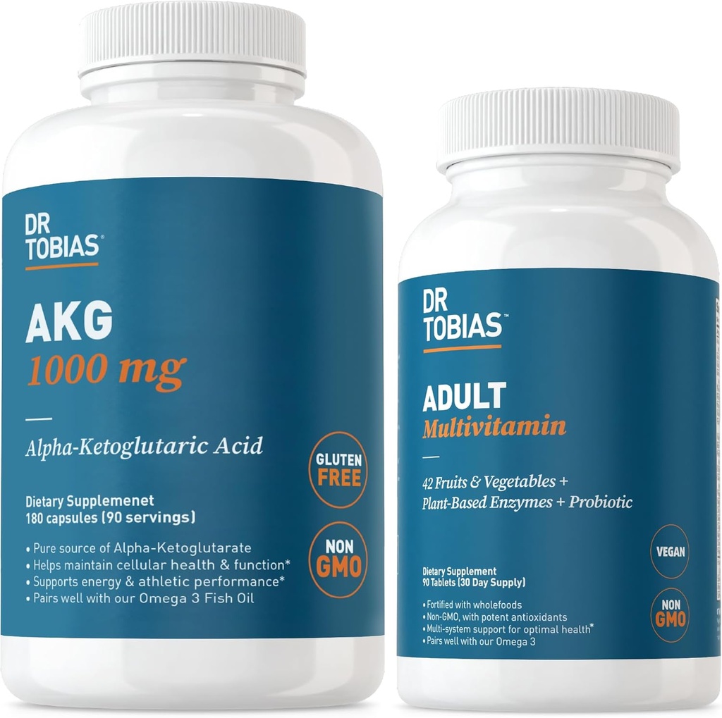 Dr. Tobias AKG Supplement " Adult Multivitamin - Comprehensive Cellular Energy " Nutrient Support for General Wellness and Vitality, Vegan, Non-GMO