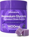 KINDNATURE Magnesium Glycinate & Citrate Gummies – Complejo de Magnesio Calma para el sueño, estrés, calambres y digestión – Suplemento de Magnesio Vegano Chewable para Mujeres, Adolescentes, Adultos – 60 Ct