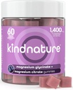 KINDNATURE Magnesium Glycinate & Citrate Gummies – Complejo de Magnesio Calma para el sueño, estrés, calambres y digestión – Suplemento de Magnesio Vegano Chewable para Mujeres, Adolescentes, Adultos – 60 Ct