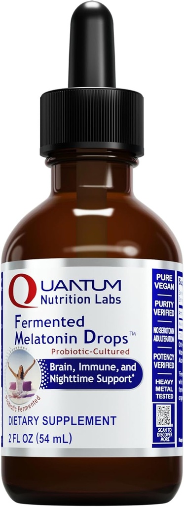 Laboratorios de Nutrición Cuántica Gotas de Melatonina Fermentada - Melatonina Líquida para Adultos, Apoyo al sueño, Hecho con Ingredientes Orgánicos, Amiga Vegan - 2 Fl Oz (54 Servimientos)