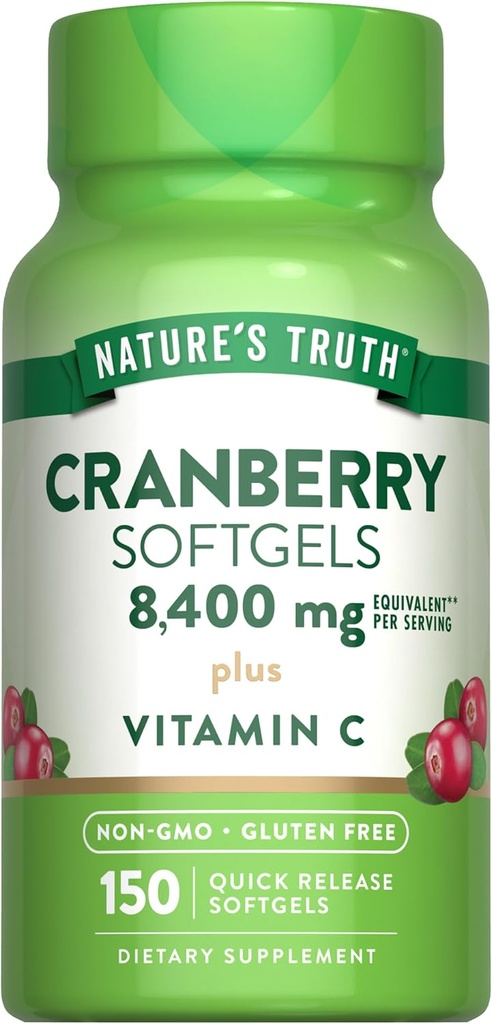 La verdad de la naturaleza Arándano con Vitamina C Softgels Silencio 8400mg Silencio 150 Píldoras Silencio Urinary Tract Health Support ← Non-GMO &amp; Gluten Free Supplement