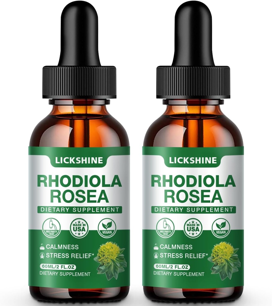 2 Pack 2000MG Rhodiola Rosea Tincture - Orgánica Natural Rhodiola Rosea Extracto Líquido de gotas Suplemento para Estrés, Mood, Energía &amp; Cerebro Apoyo - Mejor Absorción, Azúcar Gratis 4 Fl Oz