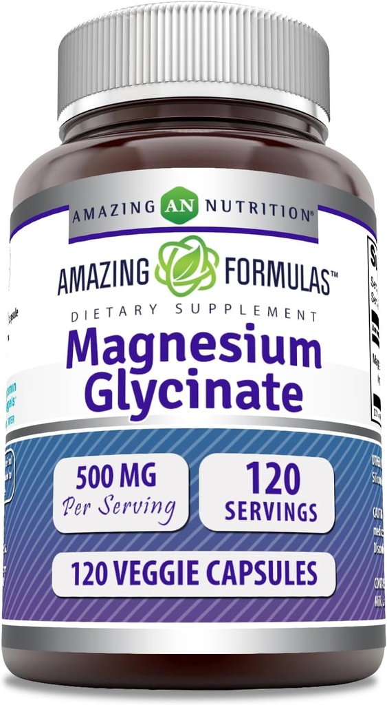 Fórmulas Increíbles Magnesium Glycinate 500 Mg Silencio Veggie Capsules Suplemento Silencio No Gluten-Free TEN Made in USA (Unflavored, 120 Cuenta)