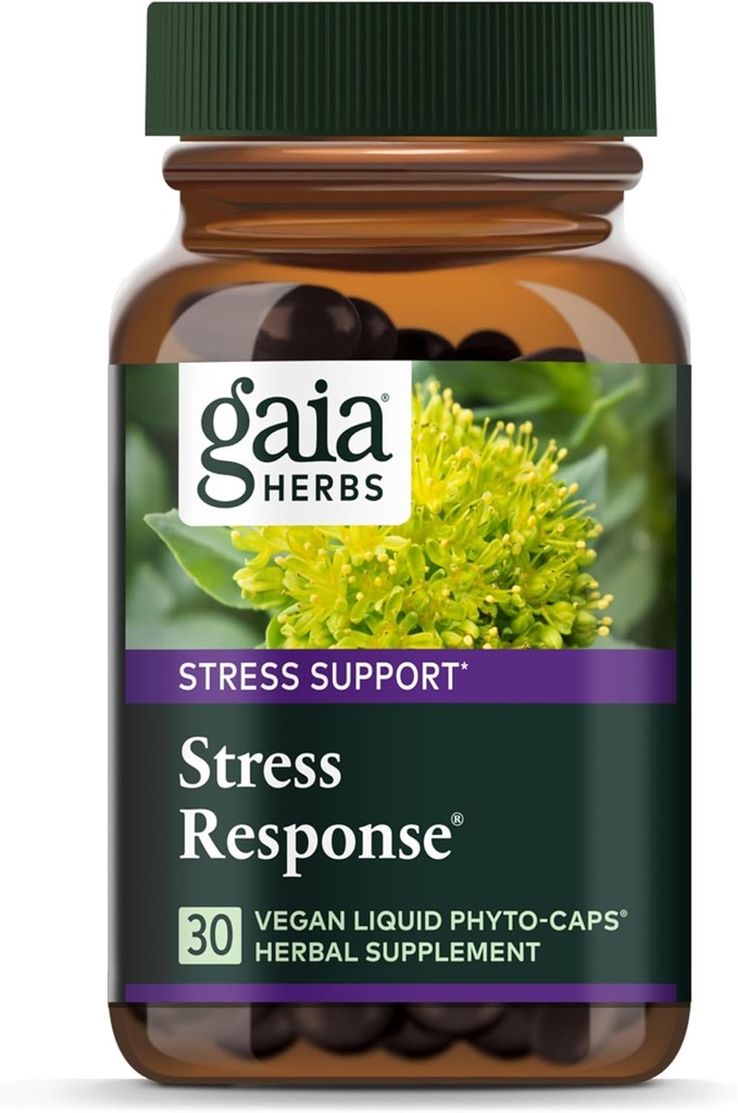 Gaia Herbs Stress Response Supplements - Supports Relaxation - with Rhodiola, Holy Basil, Ashwagandha &amp; More - 30 Vegan Liquid Phyto-Capsules (15 Servings)