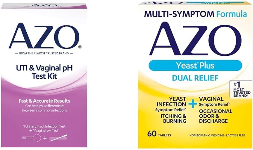 AZO Urinary Tract Infection Test Strip + Vaginal pH Test Kit + Yeast Infection & Vaginal Symptom Relief Tablets, 60 Count