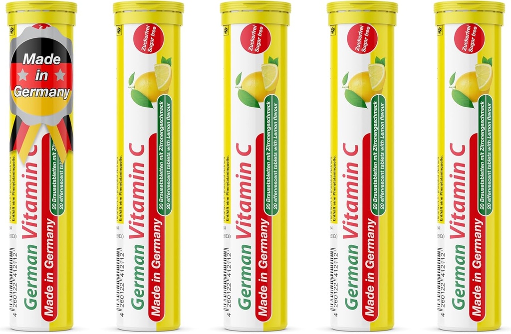 T pulmonar Vitamina Alemana C 180 mg - 40 comprimidos de bebidas veganos - sabor de limón - hecho en Alemania