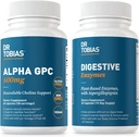 Dr. Tobias Alpha GPC " Enzymes Digestivos - Apoyo Función Cognitiva " Salud Gut todos los días con suplemento de línea biodisponible " Enzimas Premium para la Digestión, No GMO