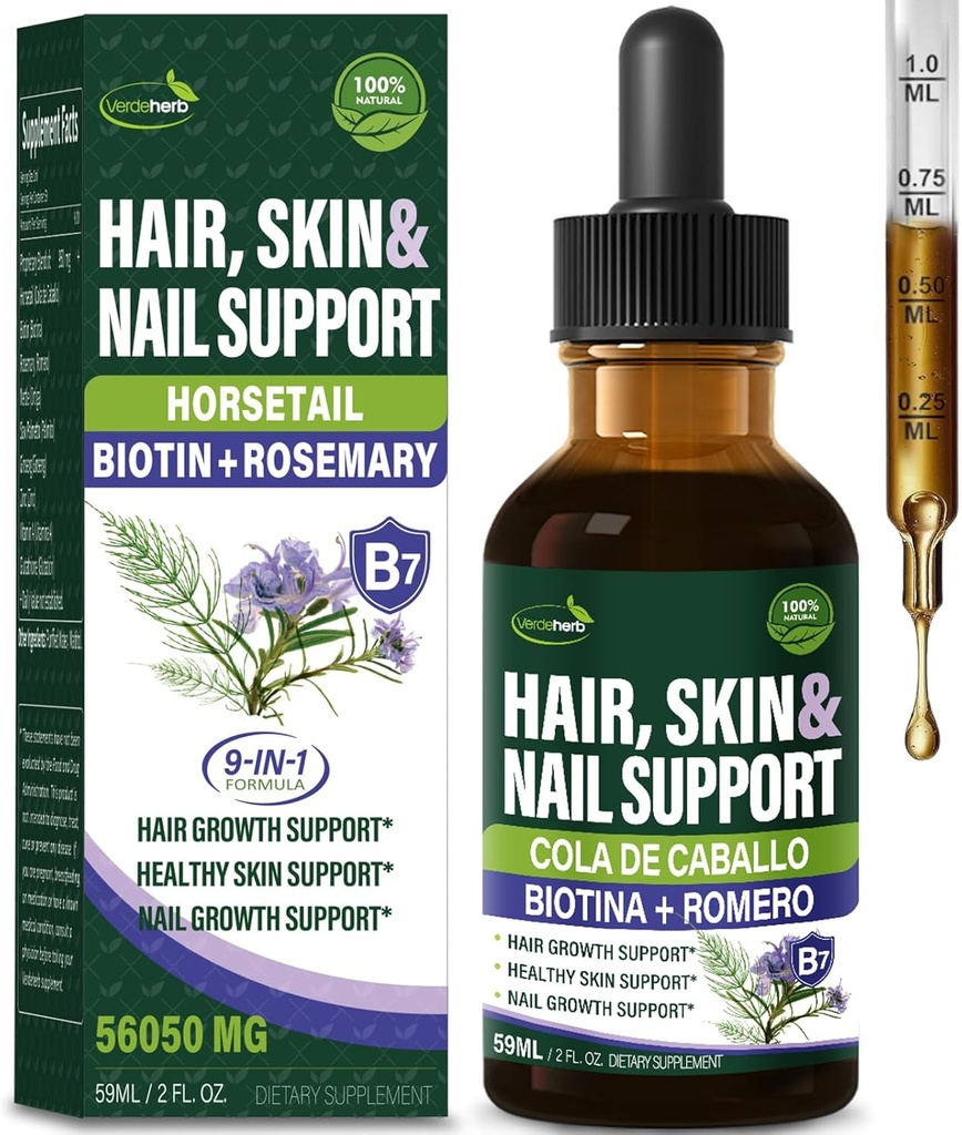 Herbal Liquid Drops, for Hair Growth, Healthy Skin & Nail Growth, with Horsetail Biotin Rosemary Extract. 2oz
