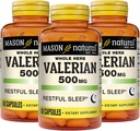 MASON NATURAL Valerian Root 500 mg, 6 Mes de Suministro, Natural Sleep Aid, Promueve el sueño saludable y resentido, Suplemento Herbal, 3 Pack