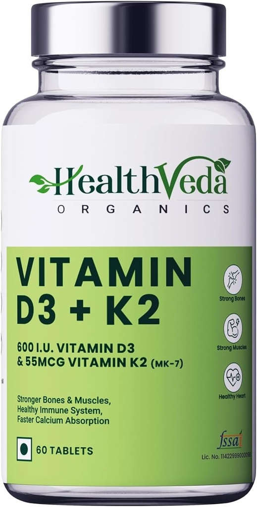 Orgánicas Vitamina D3 (600 UI) + Vitamina K2 como MK7 Suplemento (55mcg) Silencio 60 Tablas de Veg Apoyos Saludables Huesos, Boosts Sistema Immune " Salud Conjunta Silencio para Hombres " Mujeres