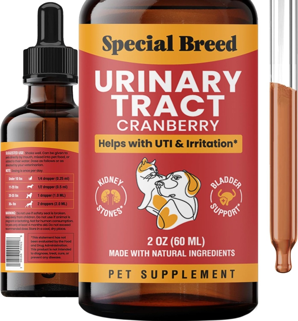 Tratamiento de la infección por tractos urinarios para gatos y perros - Suplemento UTI de arándano, Apoyo para el riñón y la vejiga, 2 oz