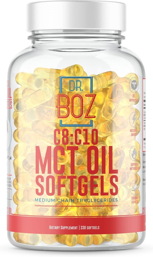 Dr. Boz - C8:C10 MCT Oil Supplement (330 Softgels) - Doctor Approved - Natural Energy, Weight Management, & Mental Focus - Increases Ketones - Made from Pure Coconut Oil - Made in The USA - Self Care