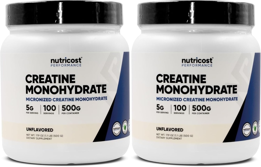 Nutricost Creatine Monohydrate Powder (2 Pack) - 5g por Serving, 100 Servings, 500g (17.9 oz) - Scoop Incluido