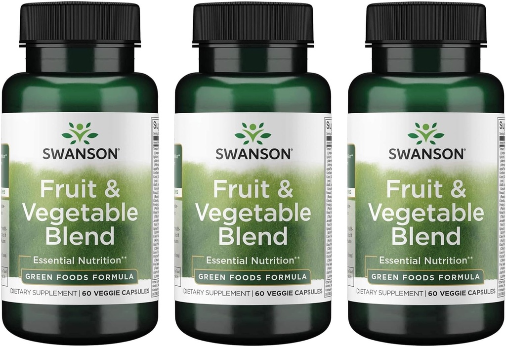 Fruta Swanson Fruto Vegetable Blend - Natural Blend of Over 25 Fruits and Veggies Delivering Essential Nutrients - Powerful Green Foods Veggie Supplement - (60 Veggie Capsules) 3 Pack