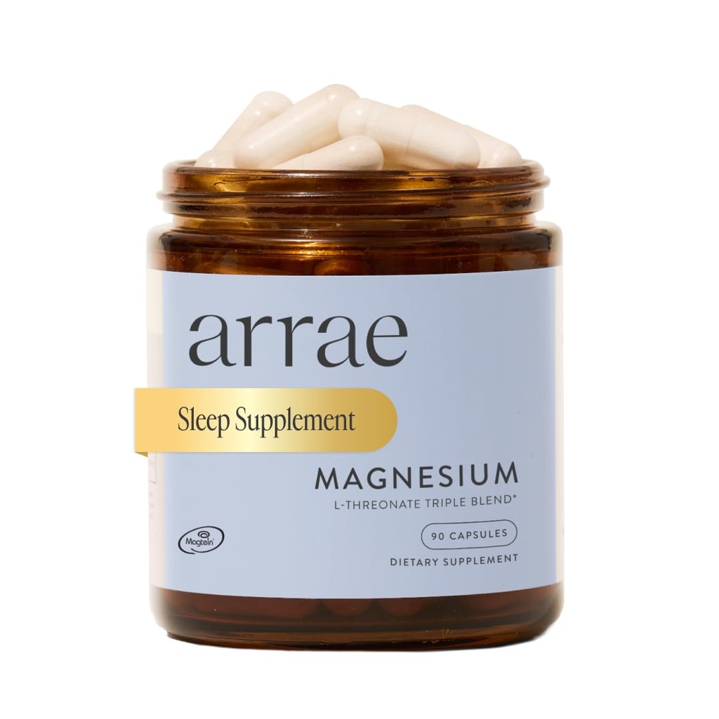 Arrae Magnesium Supplement, Magnesium Glycinate, Citrate & L-threonate, 250 mg, Support Mood, Sleep, Nerves y Muscles,90 cápsulas