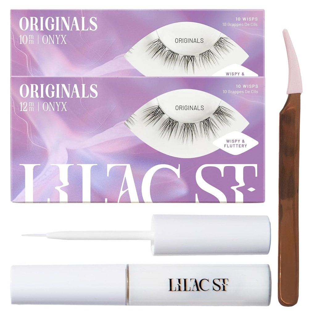 Lilac St - Originals Starter Kit - Incluye Natural Faux Eyelash Clusters (10mm &amp; 12mm), Clear Lash Glue, &amp; Lash Applicator - Lightweight & Lifelike - Lasts 10 Days - Cruelty Free, Vegan - 20 Lashes